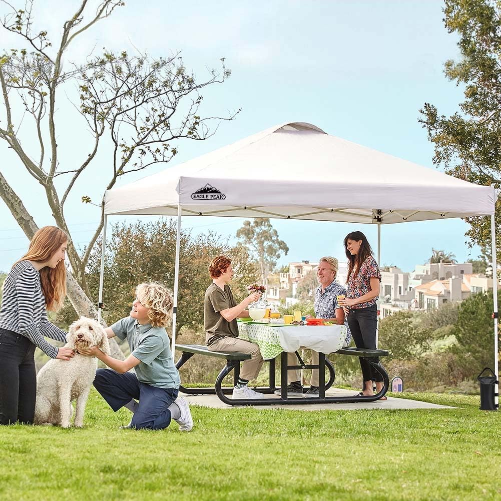 EAGLE PEAK Pop-up tonnelle de Jardin Pliable 3x3m, Tente Pliante avec Pieds Droits Hauteur réglable auvent pour Camping Plage Festival avec Sac à roulettes (Blanc)