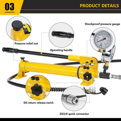 CGOLDENWALL CP-700 Pompe Hydraulique Manuelle avec Tuyau de 1 8m Haute Pression 700kg/cm² Contenu en Huile 900cc pour Utilisation avec Variété d'Outils Hydrauliques
