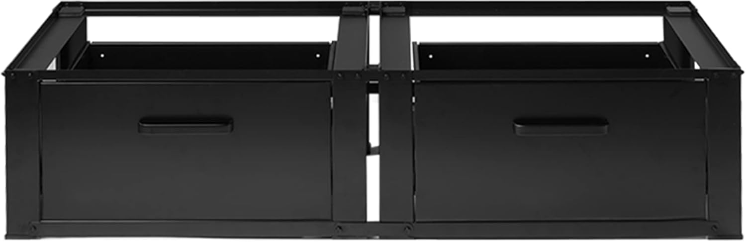 Vonia Rehausseur Double pour Lave-Linge et Sèche-Linge – Avec Tiroir – Support Machine à Laver Robuste – Noir