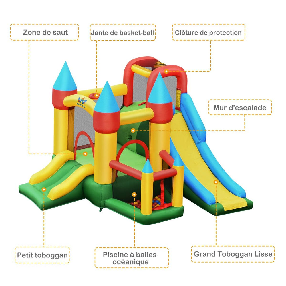 Château Gonflable avec Souffleur pour Enfants de 3 à 10 Ans avec Plusieurs Types de Jeu Différents 330 x 300 x 210 cm -