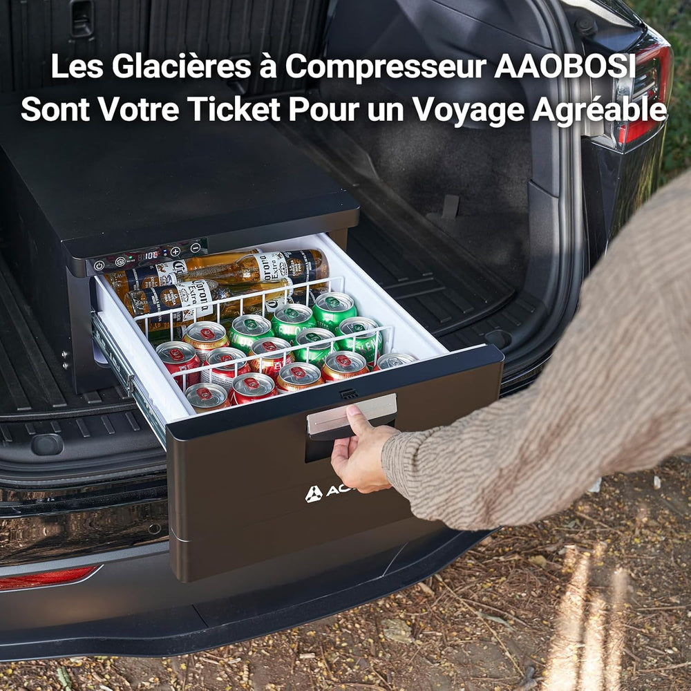 AAOBOSI 31L Tiroir Glaciere Electrique, Glaciere a Compression avec APP, Glaciere Caravane 12V/24V, -20℃ à 20℃ Glacière Électrique pour Voiture, Camion, Bateau, Camping-Car