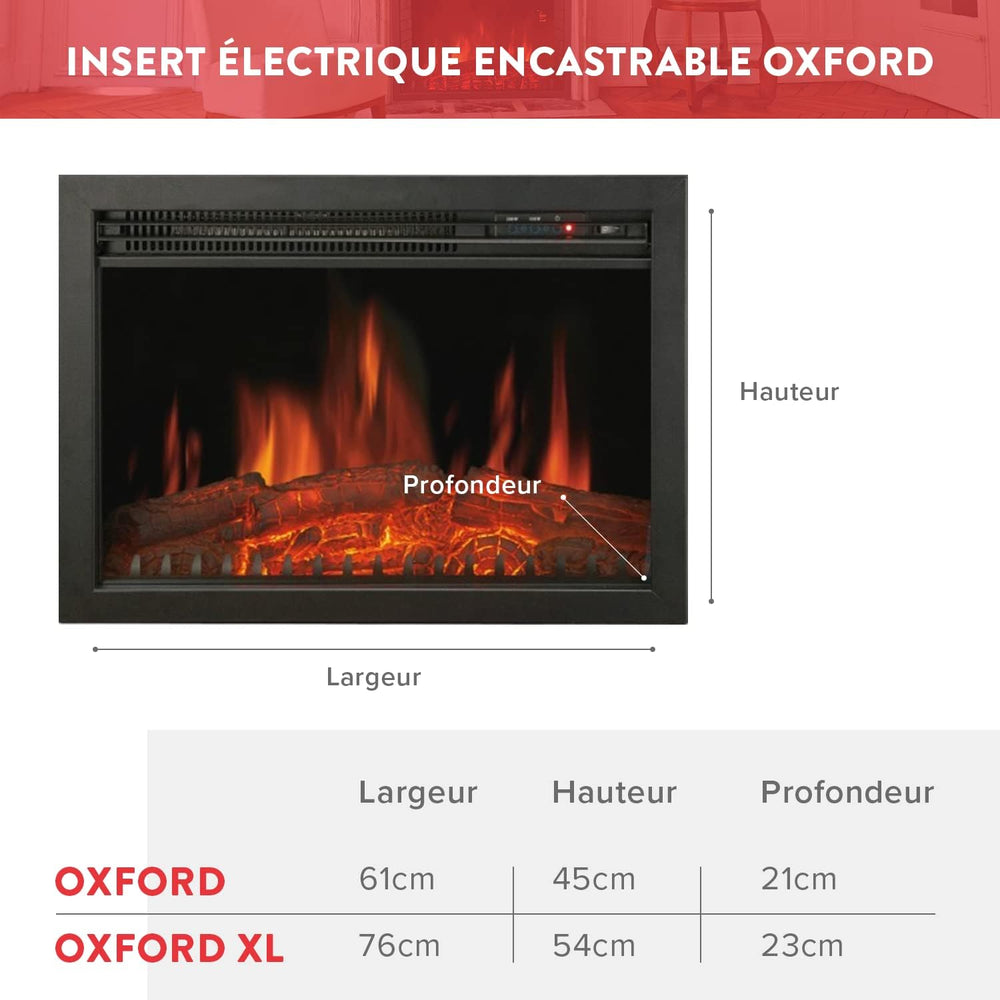 Chemin’Arte Insert Électrique à Encastrer - Effet Flammes - LEDs - Oxford XL - 2000W - Conçu en France - Garanti 2 Ans