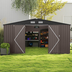 Abri de Stockage Extrieur Grand Hangar  Outils avec Design de Toit Inclin Portes Fermables avec Cls 4 Arations 350x350x198cm Gris -