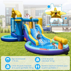 Ch芒teau Gonflable Ocan 6 en 1 avec Souffleur 680W Toboggan Aquatique & 2 Piscines Maison de Rebond Gonflable Charge 90kg -