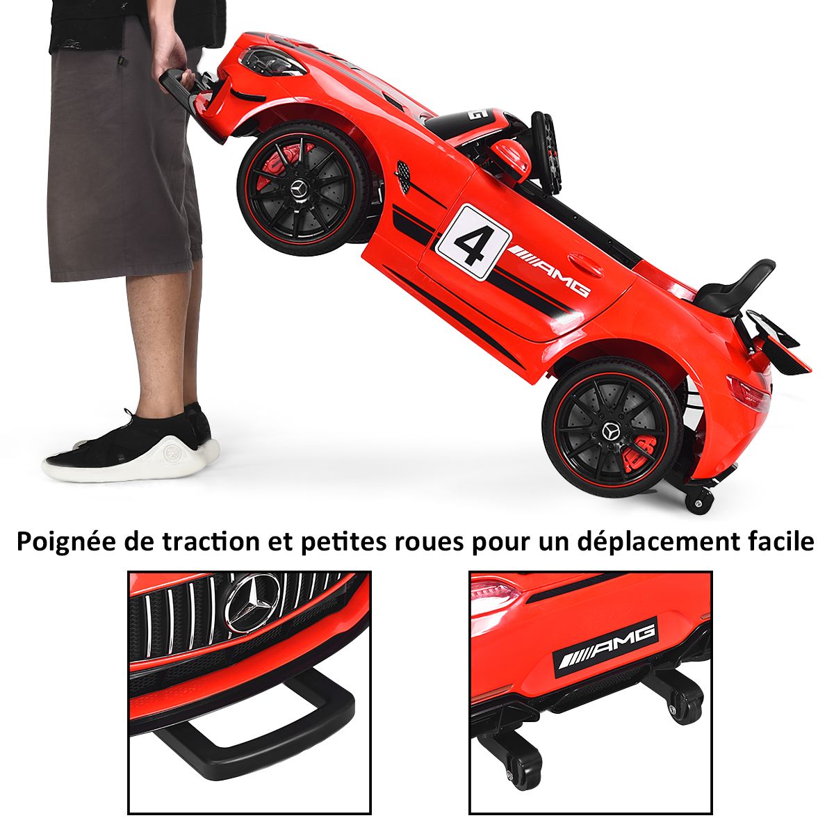 Voiture Sport Electrique 12 V pour Enfants Vitesse Max.: 5 km/h Tlcommande 2.4G MP3 Effets Sonores Lumineux Rouge -