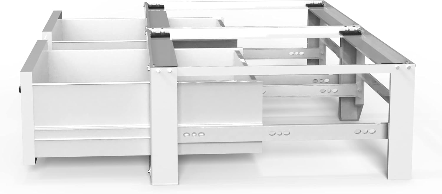 Vonia lave-linge surélevé - Support pour lave-linge avec tiroir intégré - Double - Blanc