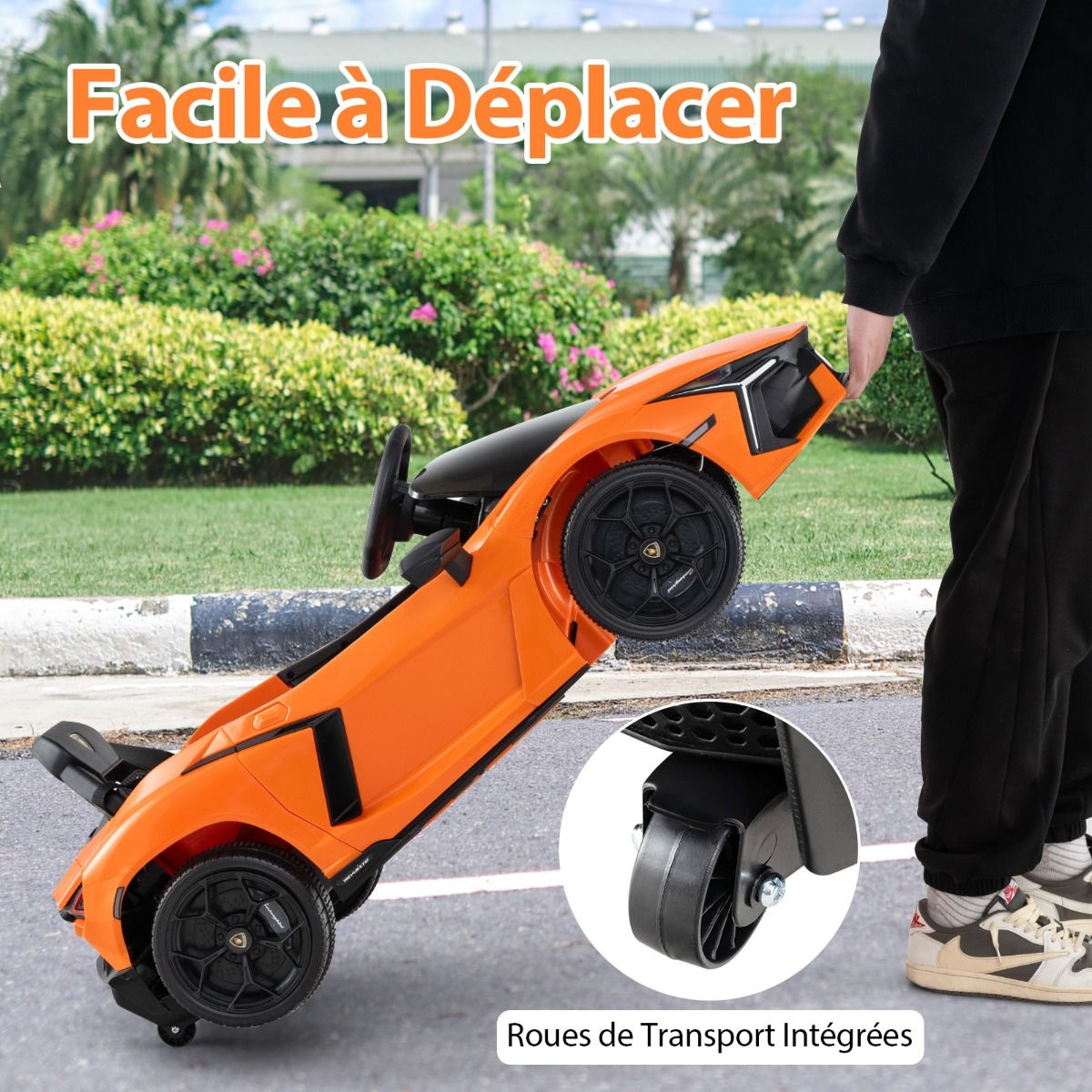 Voiture Electrique 12V pour Enfants Sous Licence Revuelto Télécommande Portes Hydrauliques pour 37-95 Mois Gris/Orange -