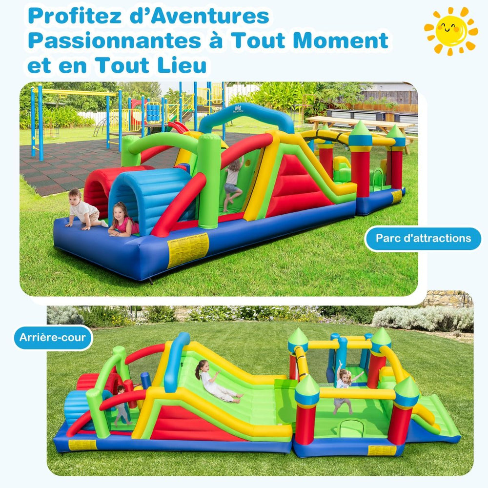 Château Gonflable pour 4 Enfants avec 2 Toboggans Tunnels Zone de Rebond Escalade Obstacles Maison de Jeu avec Souffleur de 680 W -
