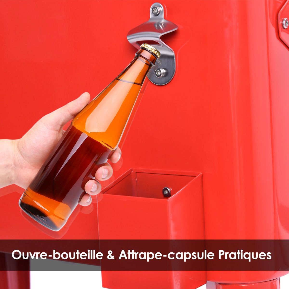 Chariot Isotherme Roulant de 76L Rfrigrant avec Roulettes Universelles Ouvre-bouteille Desserte Jardin pour Conserver Glace et Boissons -