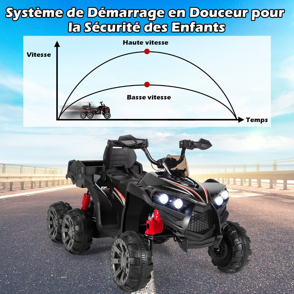 12V Quad Electrique Enfants avec Lumières LED et Musique Véhicule Electrique Enfants avec Démarrage Lent Charge 30kg 129 x 69 x 72 cm Noir/Rouge -