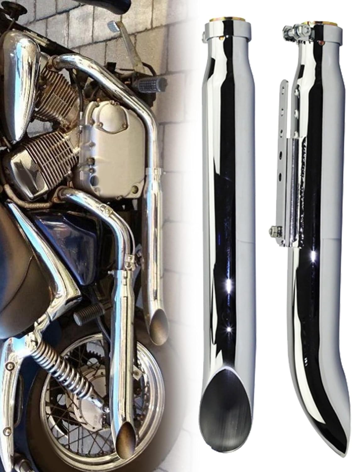 ZIAYI 1 Paire Tuyau De Silencieux D'échappement De Moto pour Harley pour Suzuki VL 125 800 1500 Intruder Bobber Chrome Conique Tourner Silencieux De Fer (Color : Chrome)