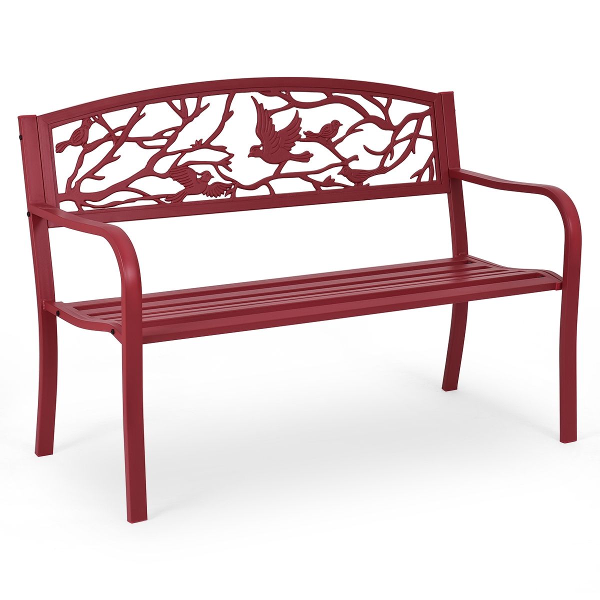 Banc de Jardin en Fer Résistant de Haute Qualité Style Contemporain 2-3 Places Parfait pour Extérieur 127x60x88cm Rouge -