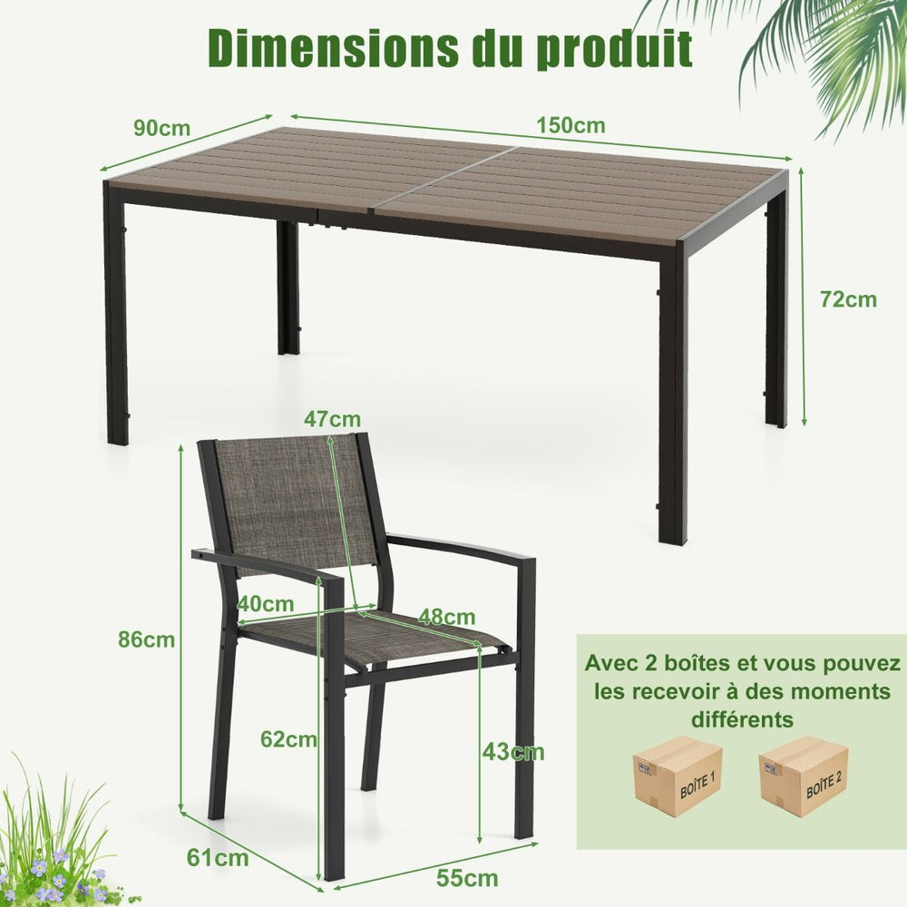 Ensemble de Meubles de Patio 7 Pices pour 6 Personnes Salon de Jardin avec 6 Chaises Empilables et Table Rectangulaire Gris -