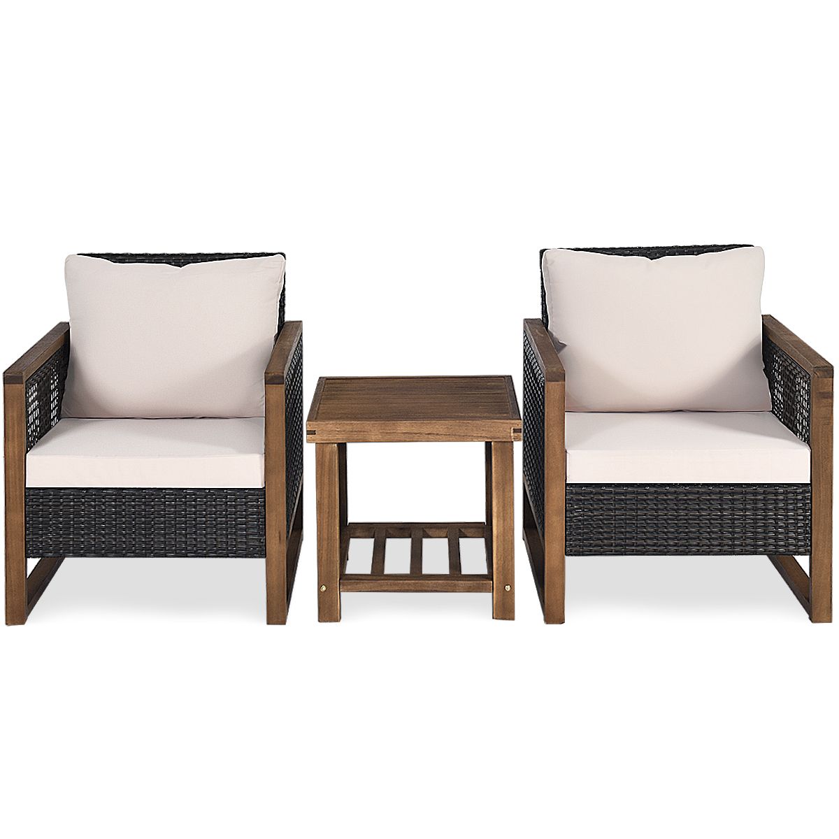 Ensemble Salon de Jardin en Bois d'Acacia Rotin Artisanal Anti-soleil Résistant aux Intempéries pour Porche Balcon Terrasse -