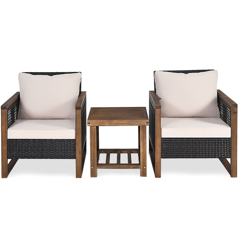 Ensemble Salon de Jardin en Bois d'Acacia Rotin Artisanal Anti-soleil Résistant aux Intempéries pour Porche Balcon Terrasse -