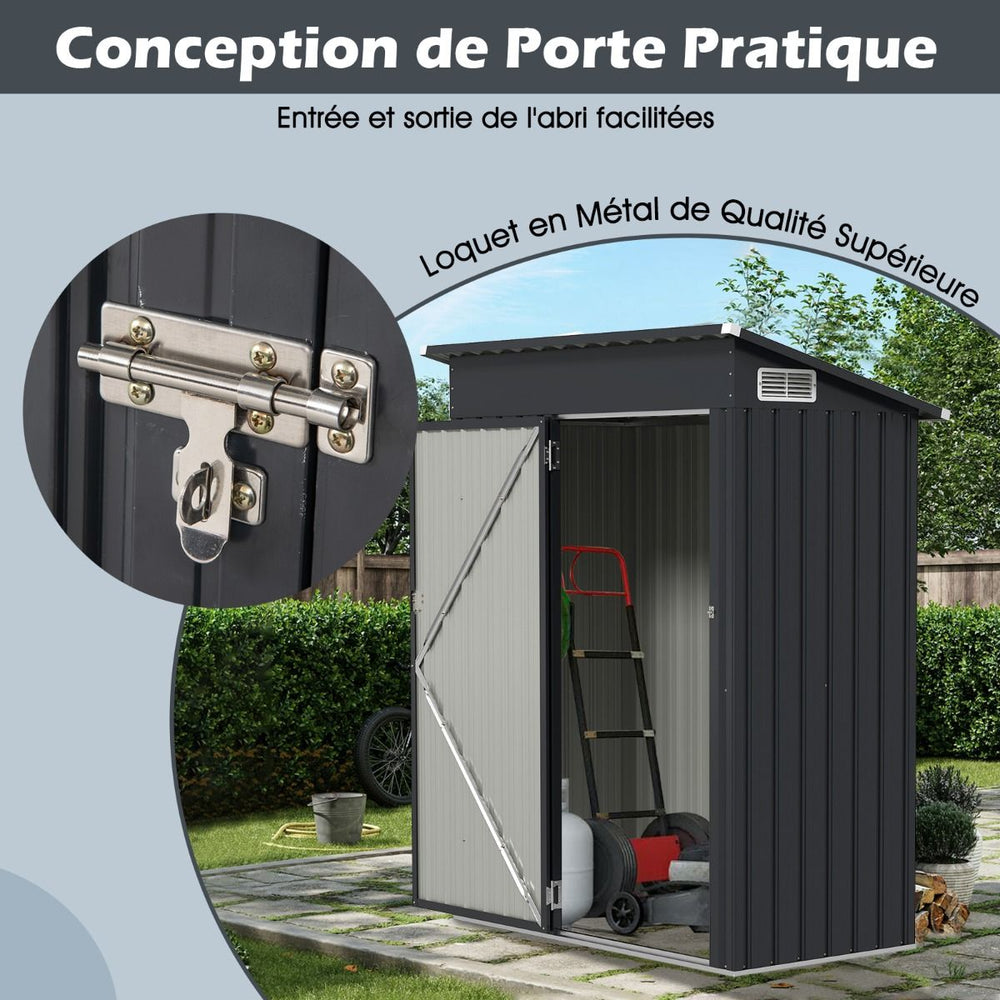 Abri de Rangement Toutes Saisons Abri  Outils Utilitaire avec Toit en Pente Porte Ouvrante Arations Cadre en Mtal Galvanis Gris -