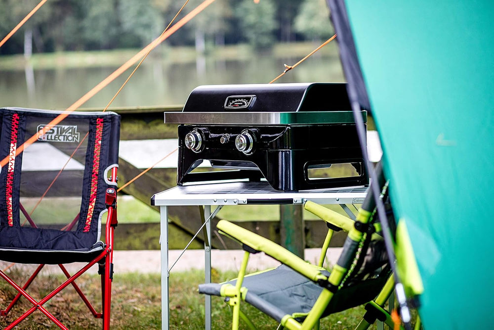Attitude2go,Barbecue de Table  Faible fume,BBQ Portable, Couvercle,thermomtre,et Grille en Fonte,Alimentation : Cartouche de gaz CV 470 Plus,Gris