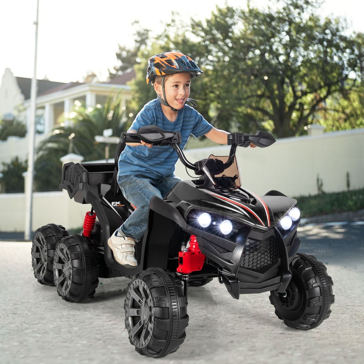 12V Quad Electrique Enfants avec Lumires LED et Musique Vhicule Electrique Enfants avec Dmarrage Lent Charge 30kg 129 x 69 x 72 cm Noir/Rouge -
