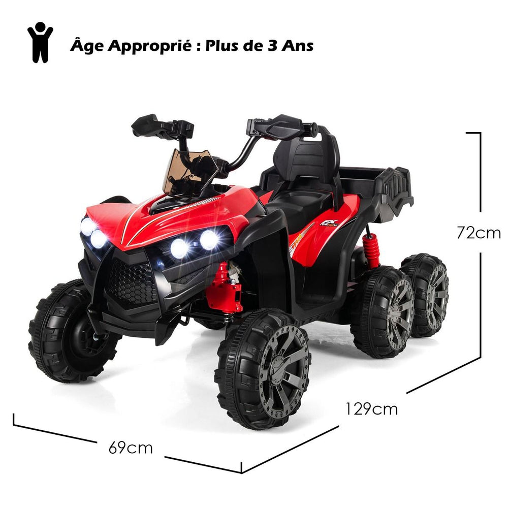 12V Quad Electrique Enfants avec Lumières LED et Musique Véhicule Electrique Enfants avec Démarrage Lent Charge 30kg 129 x 69 x 72 cm Noir/Rouge -
