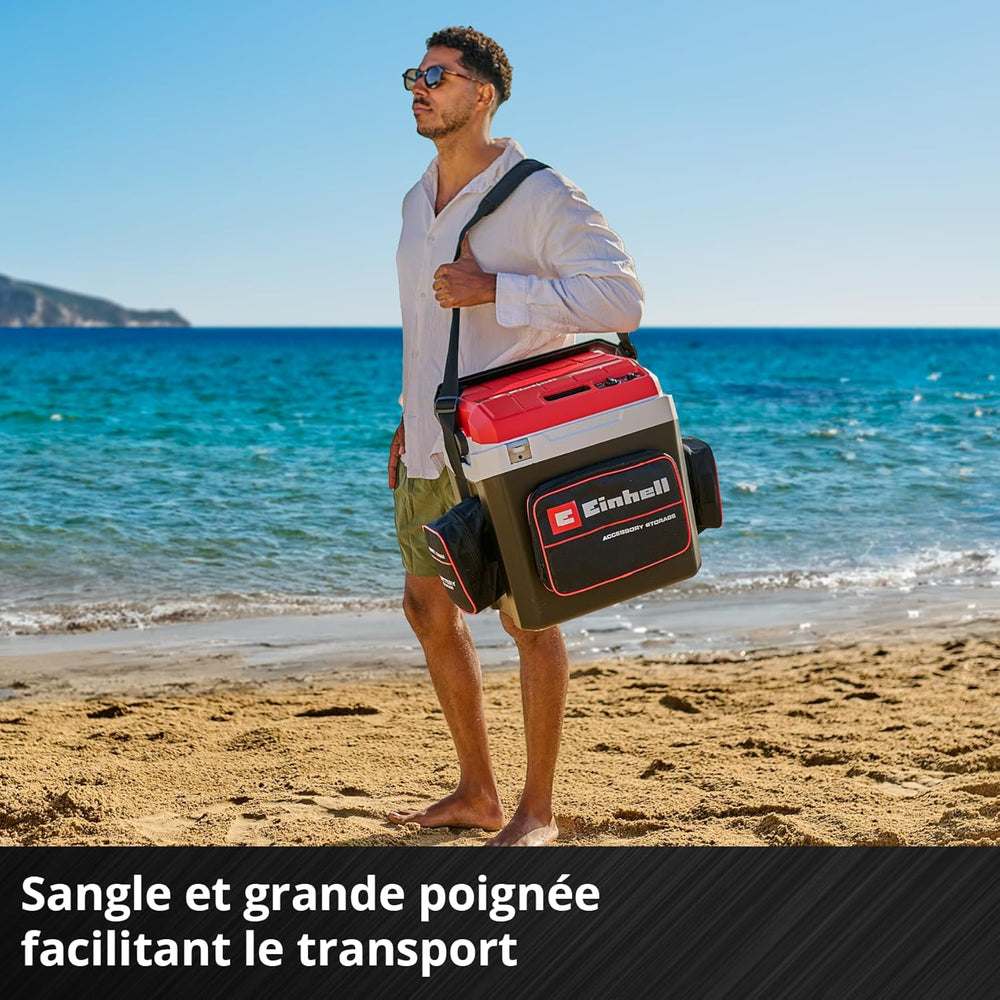 Einhell Glacière portable sans fil TE-COL 18/27 Li-Solo Power X-Change (18 V, 27 l, refroidit et maintient au chaud, mode hybride 12 V pour la voiture et 230 V sur secteur, avec poches, sans batterie)