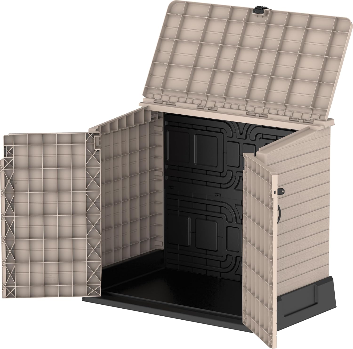 Duramax StoreAway 1200L Plastic Garden Shed/ Flat Lid,Outdoor Storage Shed,Wheelie Bin Hideaways,Wheelie bin box,Durable Construction,Ideal for Bikes,BBQs & 2x 240L Bins,145x85x125 cm,Brown