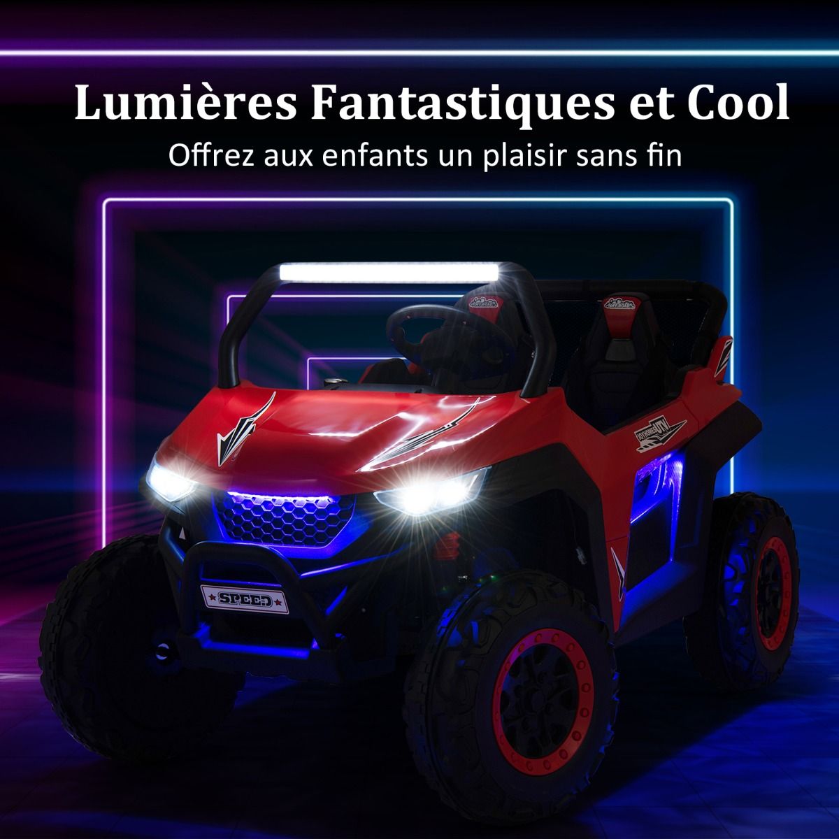Voiture électrique Enfant 12 V Télécommande pour 3-8 Ans 2 Vitesses Ressort de Suspension Charge 59KG 118x74x71CM Noir/Rose/Rouge -
