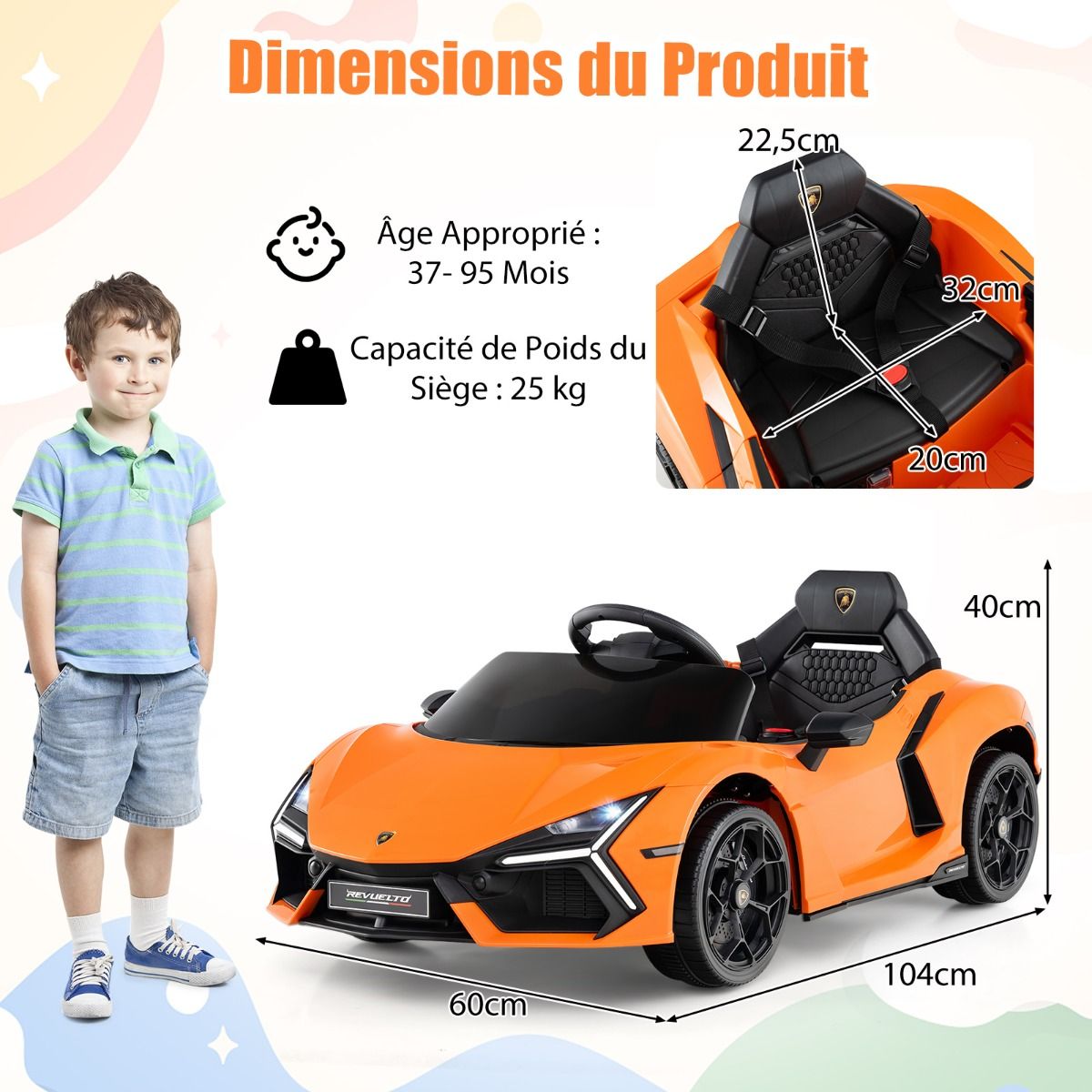 Voiture Electrique 12V pour Enfants Sous Licence Revuelto Télécommande Portes Hydrauliques pour 37-95 Mois Gris/Orange -