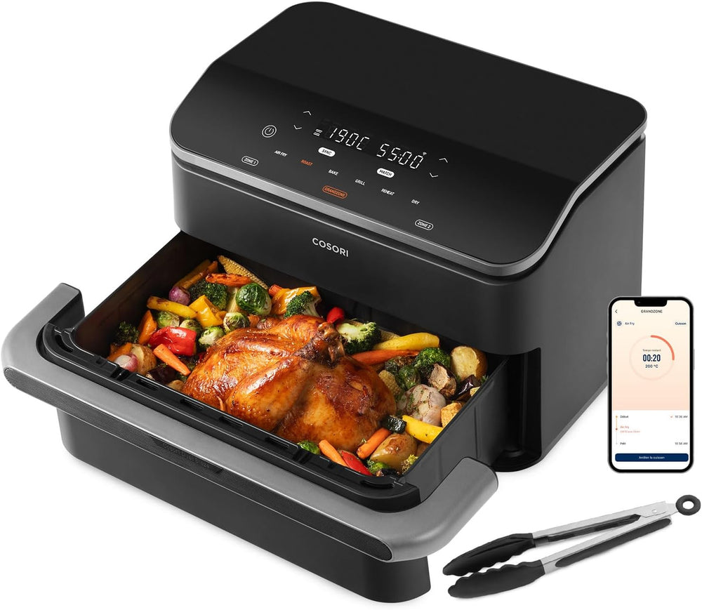 COSORI Air Fryer 10L Twinfry,Dual Zone Avec Sparateur Amovible,Capacit Flexible de 10L,Friteuse sans Huile 6-en-1,35鈩240鈩66% d'nergie en Moins,Livre de Recettes et Application
