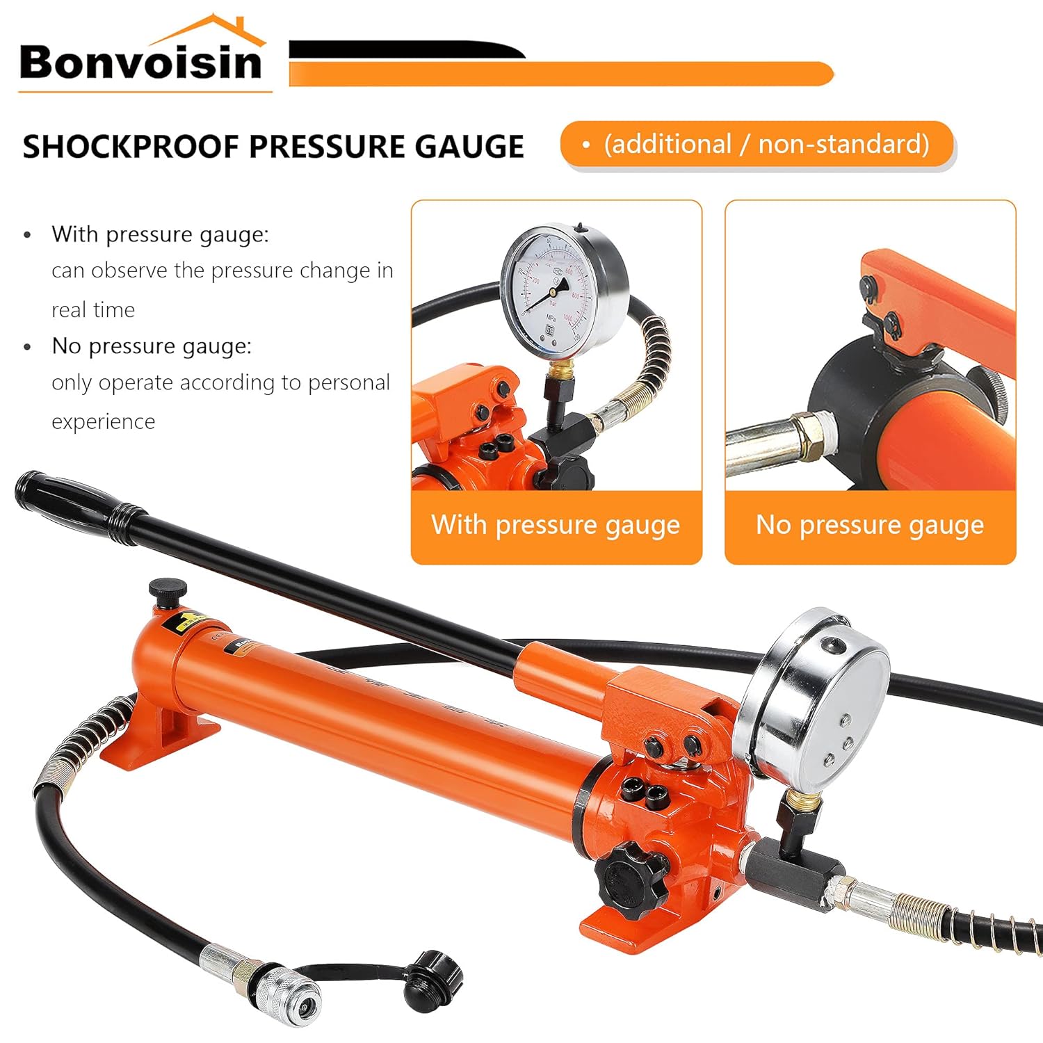 Bonvoisin CP-700 Pompe Hydraulique Manuelle avec Manomètre Haute Pression 700 kg/cm² Teneur en Huile 900cc pour des Outils Hydrauliques