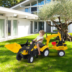 3 en 1 Tracteur pour Enfant avec 6 Roues Jouet Pelle Remorque Amovible avec Volant Klaxon 3  6 Ans Jaune/Vert -