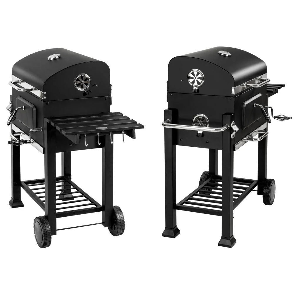 Barbecue  charbon de bois 3 en 1 avec thermomtre avec grille  hauteur rglable noir 1508003 -