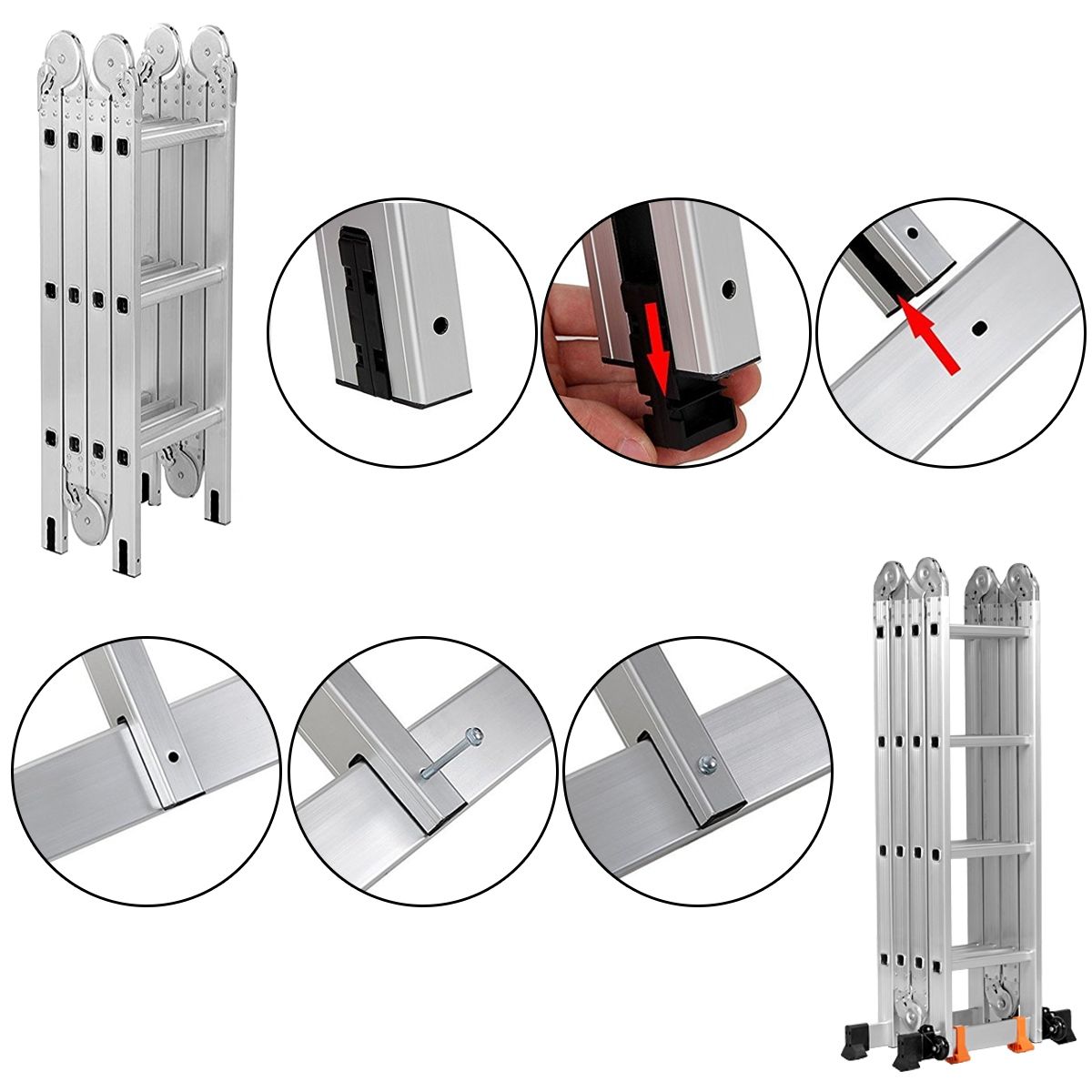 chelle Polyvalente 5 en 1 avec 2 Montants 4 Plis 15 Echelons Pliable et Multifonction Capacit 150kg en Aluminium -