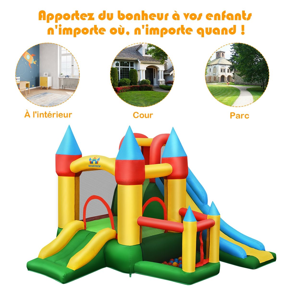 Château Gonflable avec Souffleur pour Enfants de 3 à 10 Ans avec Plusieurs Types de Jeu Différents 330 x 300 x 210 cm -