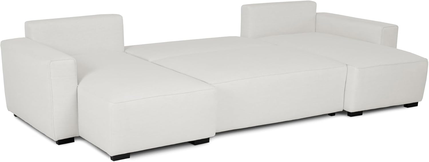 Budwing Jordan Canapé-lit 5 Places – Chaise Longue Panoramique, Confort Premium – Style Contemporain, Tissu 100% Polyester – 317x157x91 cm – Beige Clair