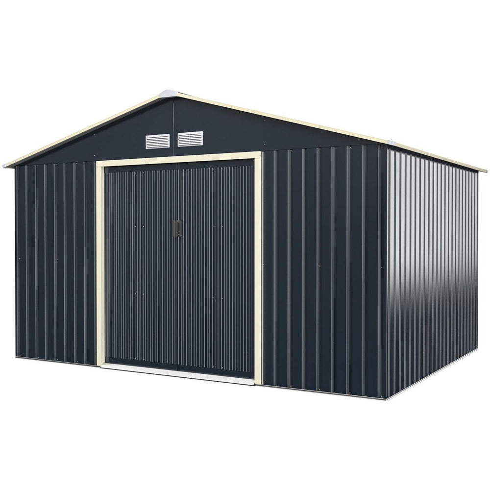 Abri de Jardin en Métal 8,67 340 x 255 x 210 cm avec 2 Portes Coulissantes Verrouillables 4 Trous d’Aération Gris pour Vélo -