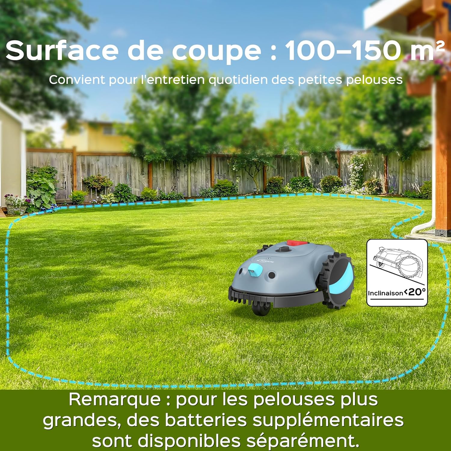 YARDCARE V100 Robot Tondeuse sans Fil Périphérique,avec Navigation par Vision, Évitement d'obstacles(150 Sortes), Robot Tondeuse Gazon avec Batterie 4 Ah, Lame de Rechange