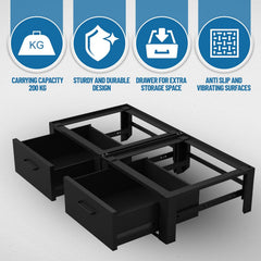 Vonia Rehausseur Double pour Lave-Linge et Sèche-Linge – Avec Tiroir – Support Machine à Laver Robuste – Noir