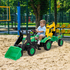 3 en 1 Tracteur pour Enfant avec 6 Roues Jouet Pelle Remorque Amovible avec Volant Klaxon 3  6 Ans Jaune/Vert -