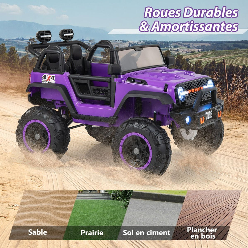Voiture lectrique 24v pour Enfants 2 Places Tlcommande Musique Histoire Klaxon Usb Fonction de Dmarrage Lent Suspensions  Ressort Blanc/Noir/Rose/Violet -