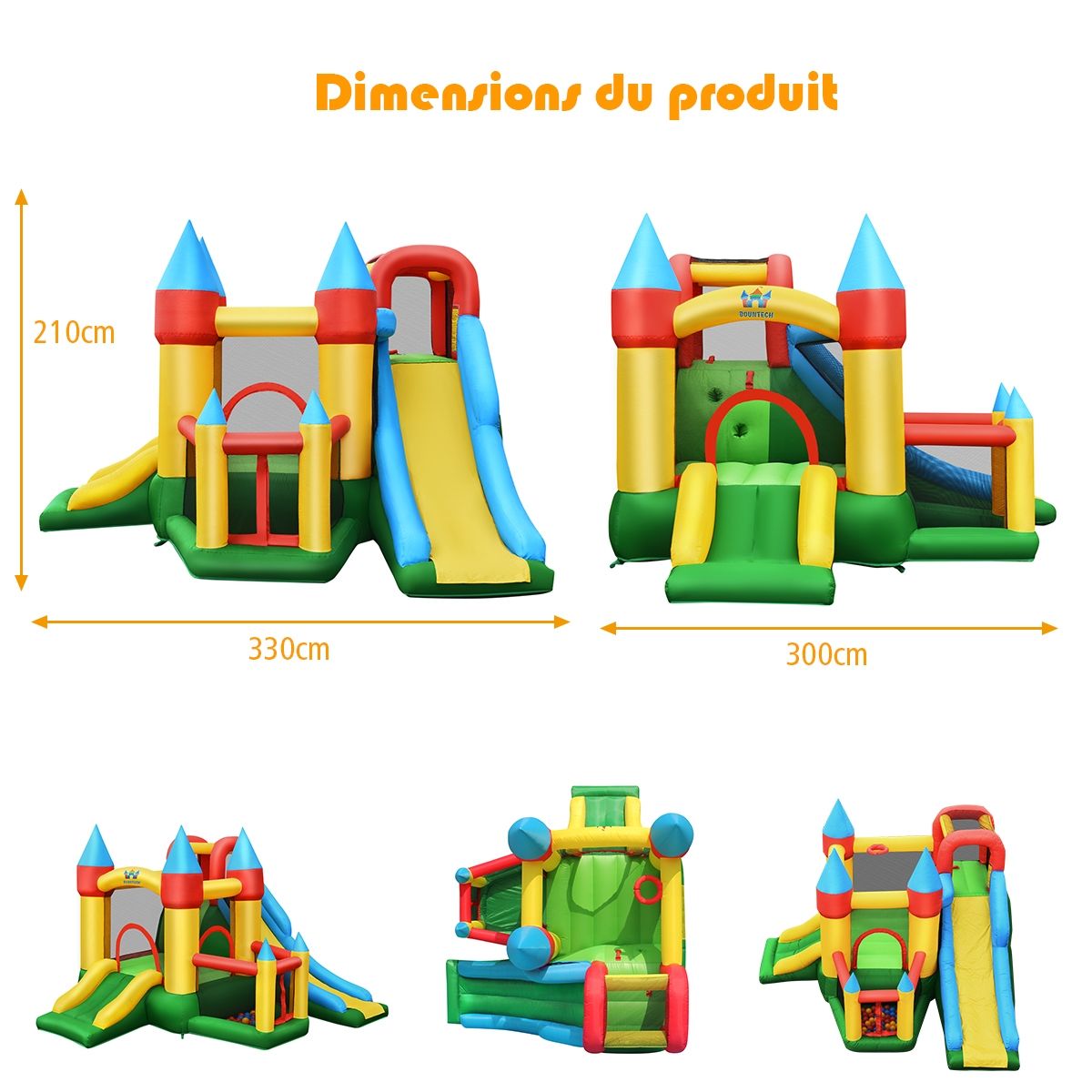 Château Gonflable avec Souffleur pour Enfants de 3 à 10 Ans avec Plusieurs Types de Jeu Différents 330 x 300 x 210 cm -