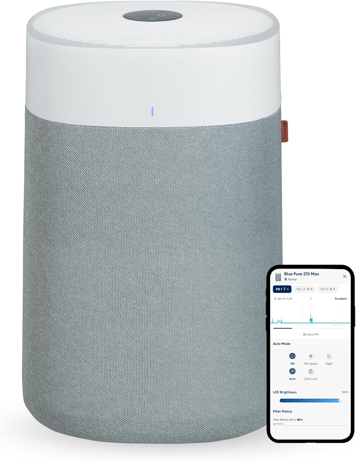 Blueair - Blue Pure 211i Max Purificateur d'air pour grandes pièces jusqu'à 141 m² – Intelligent, silencieux, technologie HEPASilent, élimine les allergènes, les poils d'animaux, la fumée