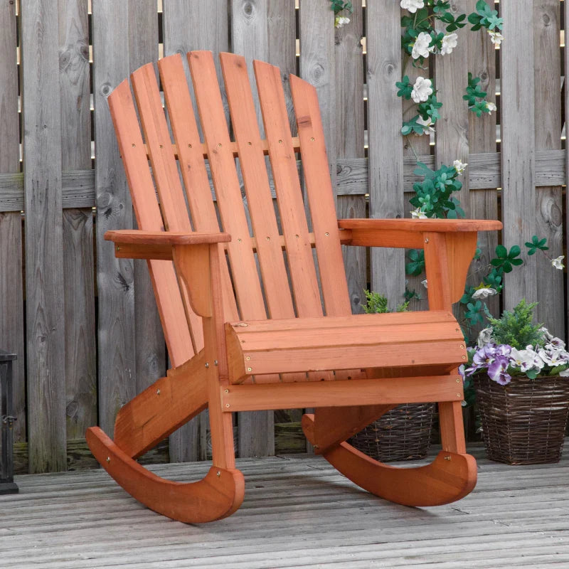 Chaise bascule Adirondack Muskoka en bois avec design lattes en bois,dossier en ventail et style rustique classique,teck -