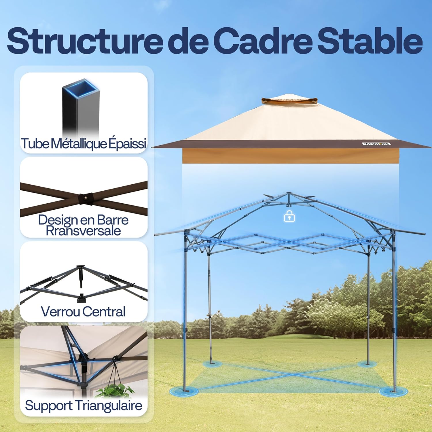 VIVOHOME Tente Écran Tonnelle Pliante Portable résistant à l'eau Barnum Pavillon de Jardin avec Moustiquaire 2 Portes à Fermeture Éclair et Sac Roulant (Beige & Marron, 3x3 m)