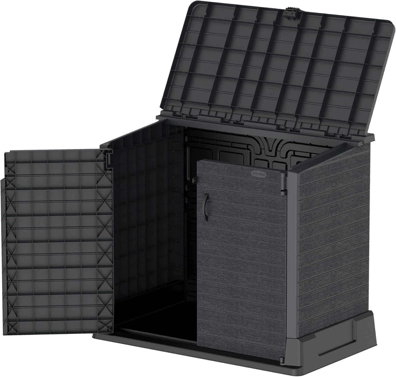 Duramax StoreAway 1200L Plastic Garden Shed/ Flat Lid,Outdoor Storage Shed,Wheelie Bin Hideaways,Wheelie bin box,Durable Construction,Ideal for Bikes,BBQs & 2x 240L Bins,145x85x125 cm,Brown