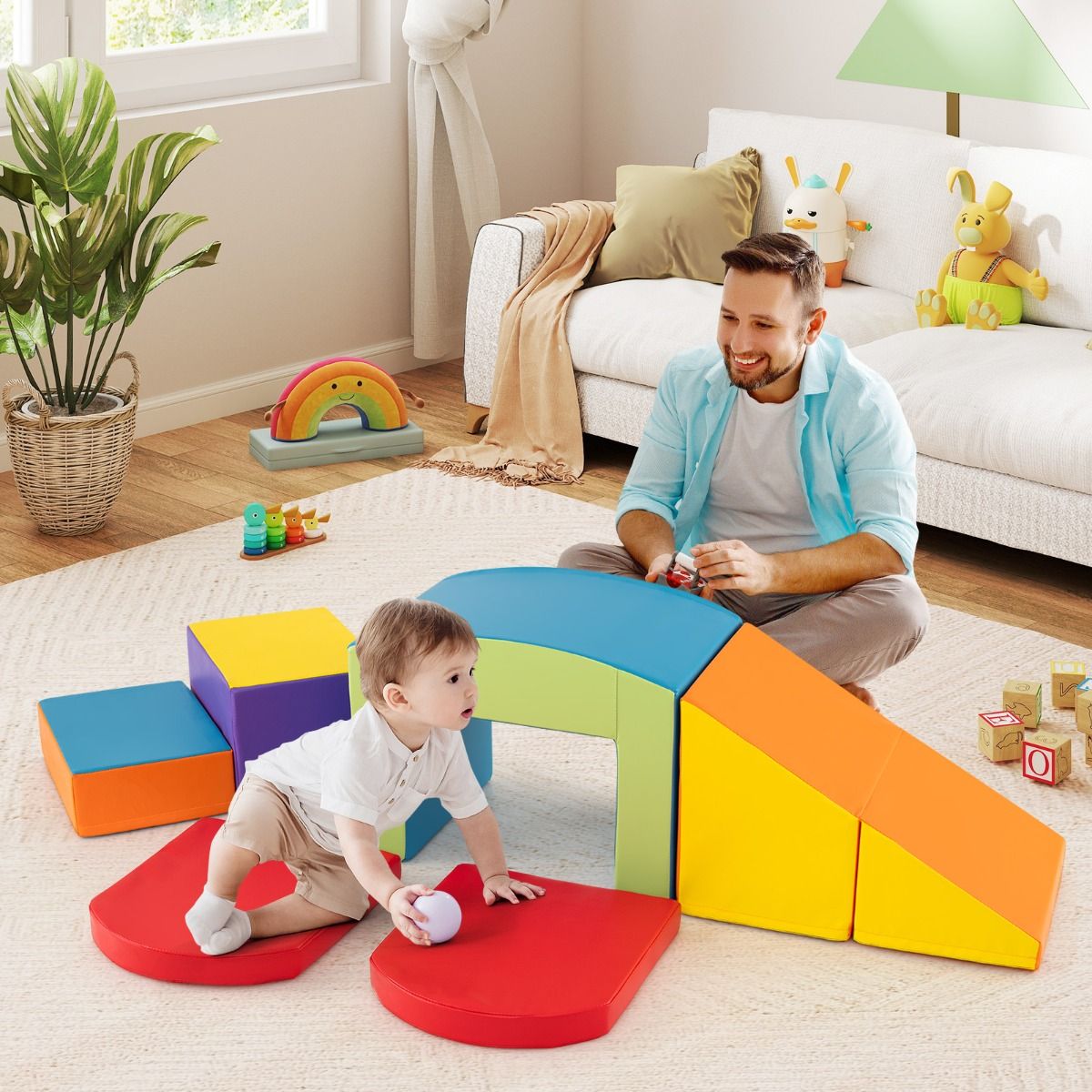 6 Blocs d橢scalade en Mousse Jeu d橢scalade pour Tout-Petits Jeu d橝ctivit d橢scalade Color Tunnel Escaliers et Rampe pour 12+ Mois Color/Bleu/Violet -