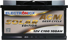 Batterie Solaire AGM 12V 100Ah Décharge Profonde sans Entretien pour Camping-Car, Voiture, Bateau, Jardin et Systèmes Solaires Autonomes Batterie Énergie Electronicx Solar Edition