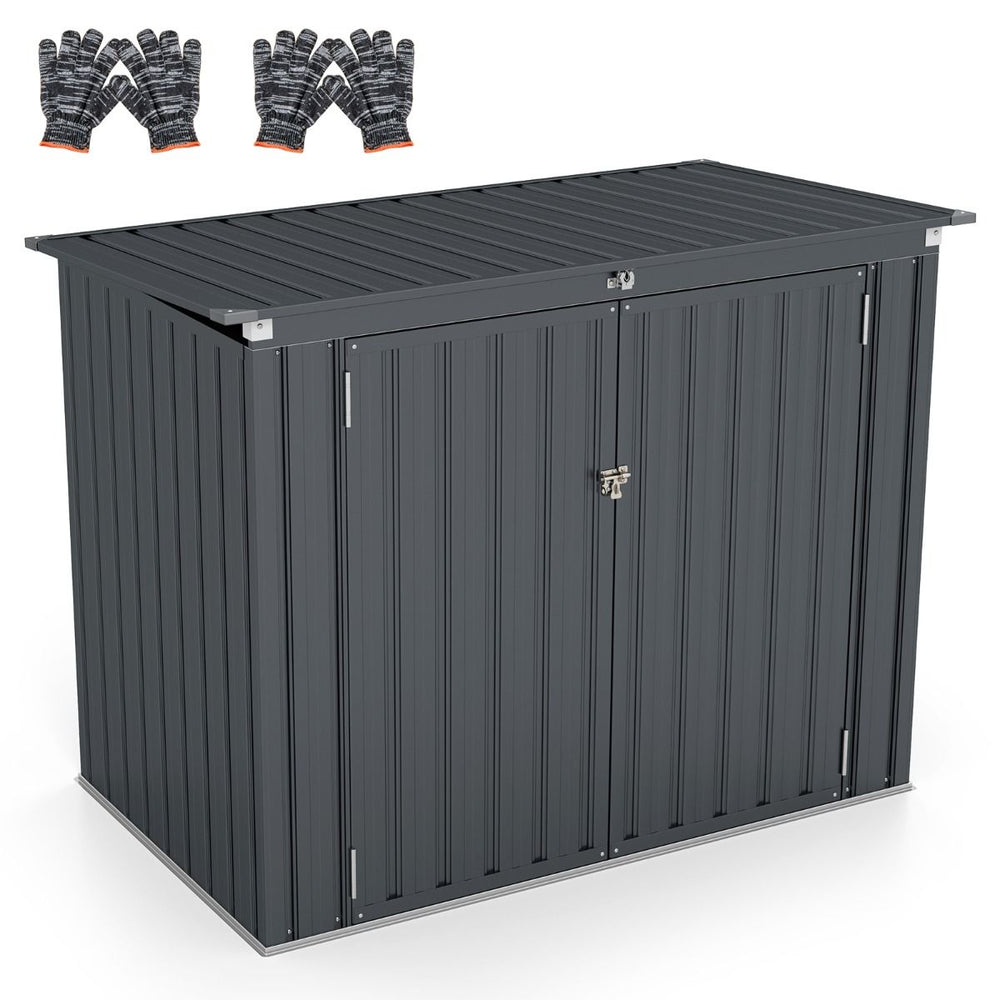 Abri de Stockage en Métal Galvanisé pour Poubelles Extérieur Abri de Jardin Verrouillable avec Toit Ouvert 2 Portes 172X95,5X130CM Gris -
