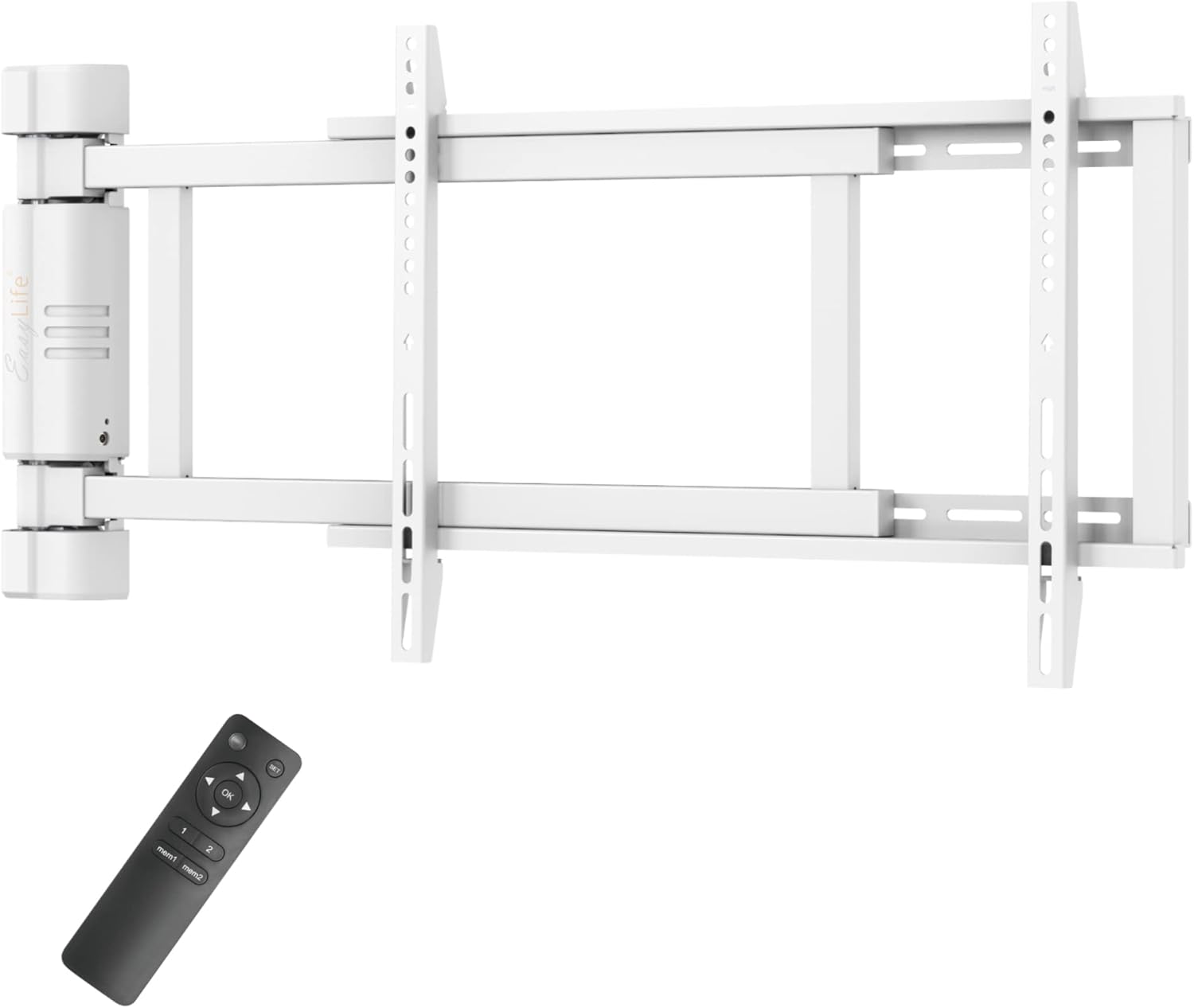 EasyLife Support TV Mural pivotant électriquement jusqu'à 170°, Support Mural VESA jusqu'à 600x400 pour LCD/OLED, téléviseur, Moniteur, écran, Smartboard de 32-75 Pouces & 50kg Max (Blanc)
