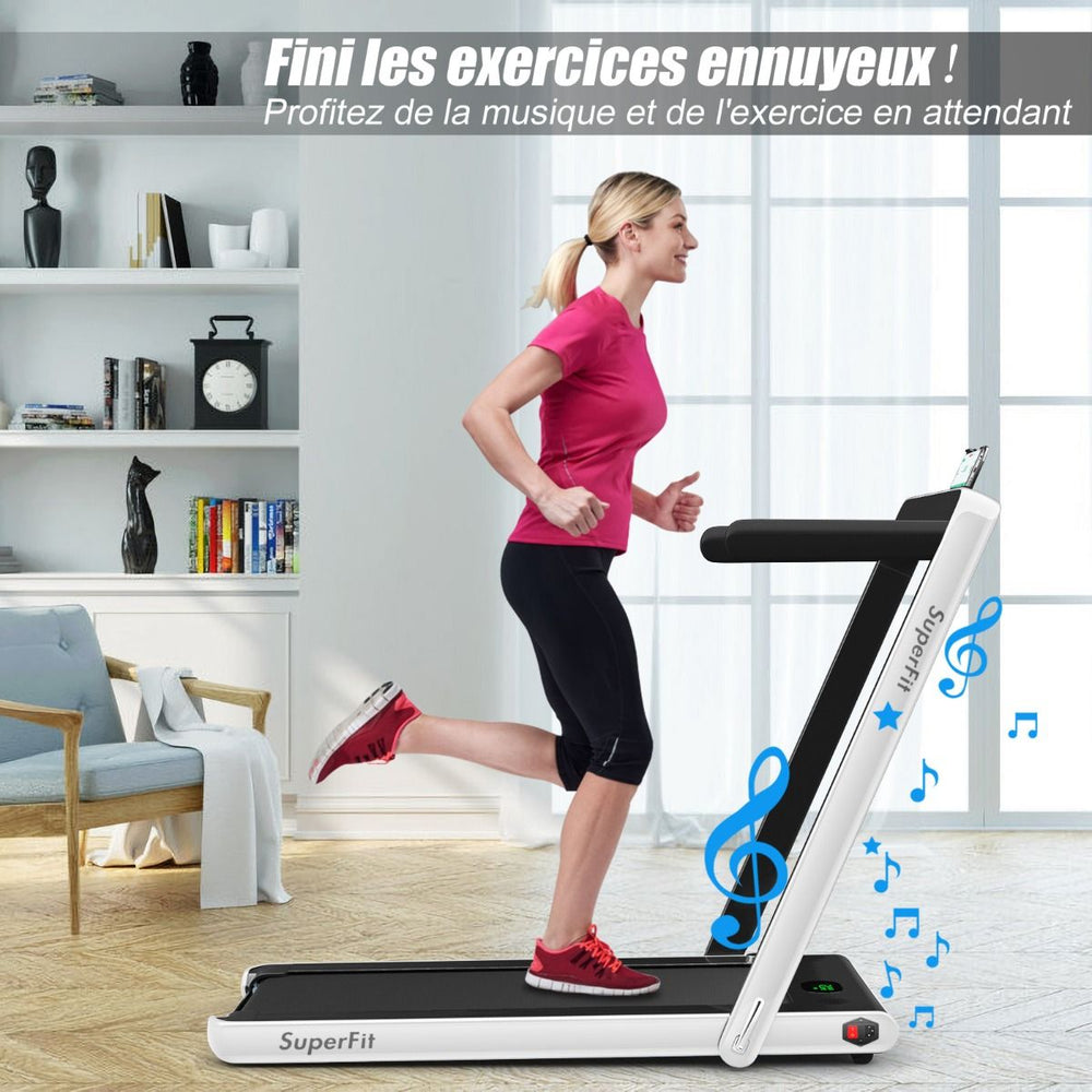 2 en 1 Tapis de Course Electrique Pliable 1 à 12 Km/H avec Haut-parleur Bluetooth Télécommande Moteur 0,75HP Vert/Blanc/Noir/Rouge/Or/Noir et Argenté/Bleu -