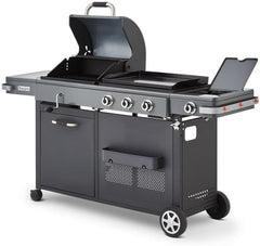 BRASERO - Barbecue Bi-Energy Gun Metal XL - Barbecue Charbon et Plancha 60 x 42 cm à gaz avec brûleur latéral -12,95 KW